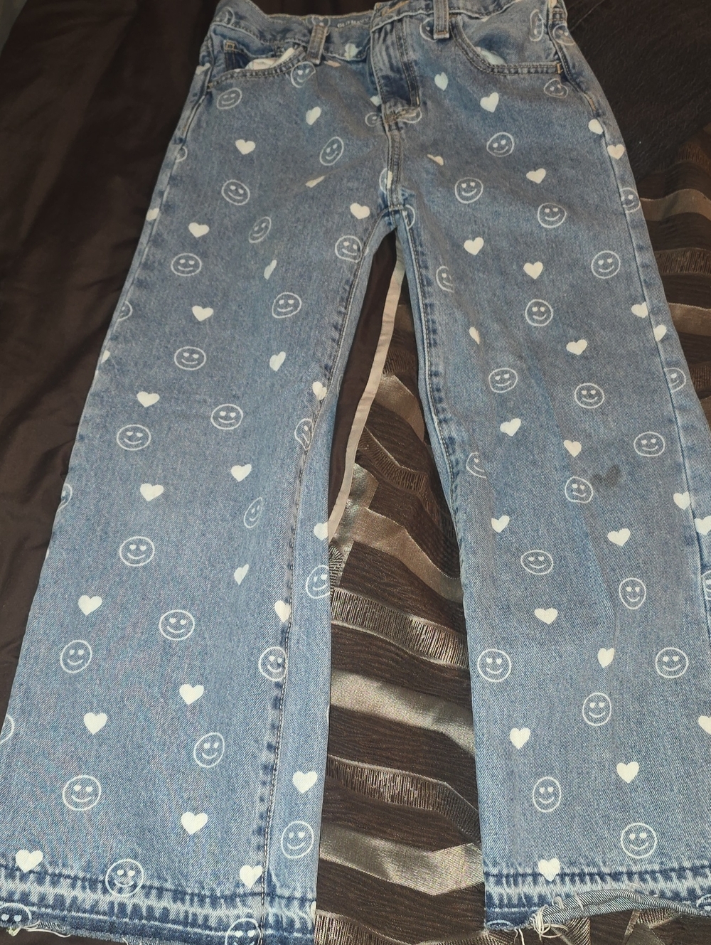Old Navy Blue Denim Jeans with White Heart & Smile Prints - Kids